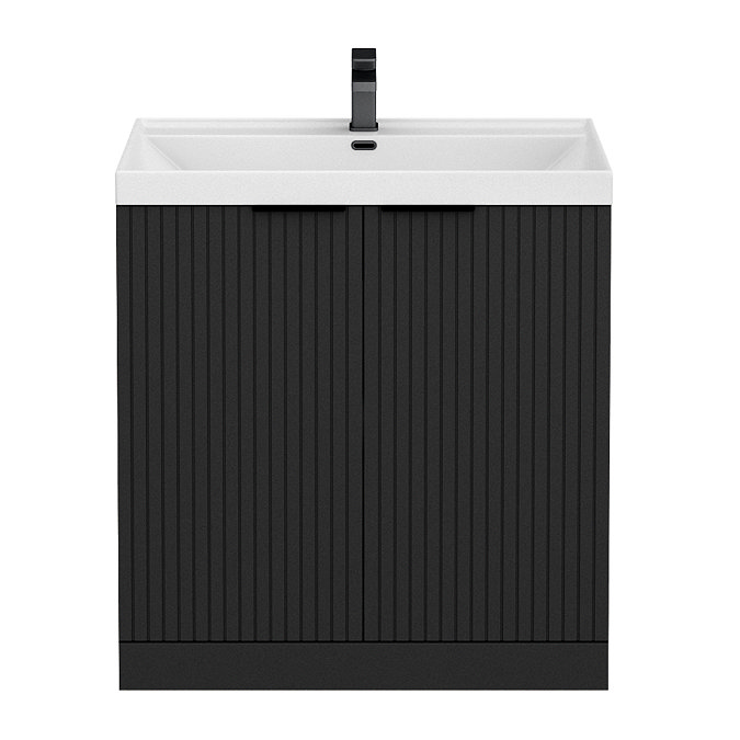 Milan Fluted 800mm Soft Black 2-Door Floor Standing Vanity Unit with Matt Black Handles