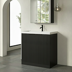 Milan Fluted 800mm Soft Black 2-Door Floor Standing Vanity Unit with Matt Black Handles