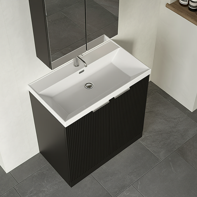 Milan Fluted 800mm Soft Black 2-Door Floor Standing Vanity Unit