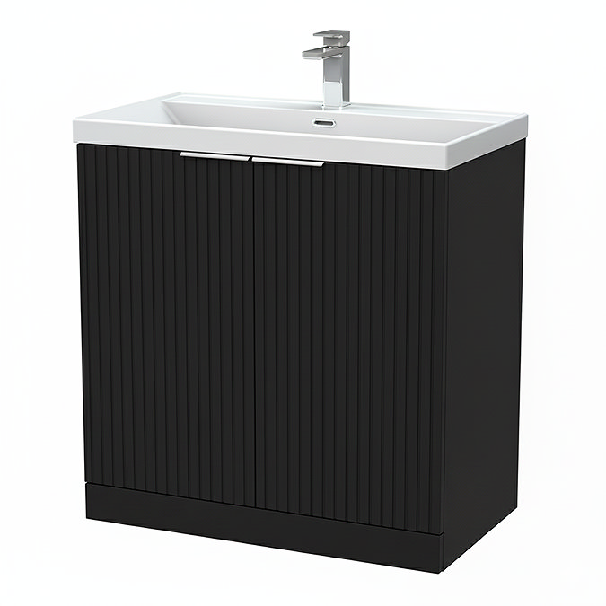 Milan Fluted 800mm Soft Black 2-Door Floor Standing Vanity Unit