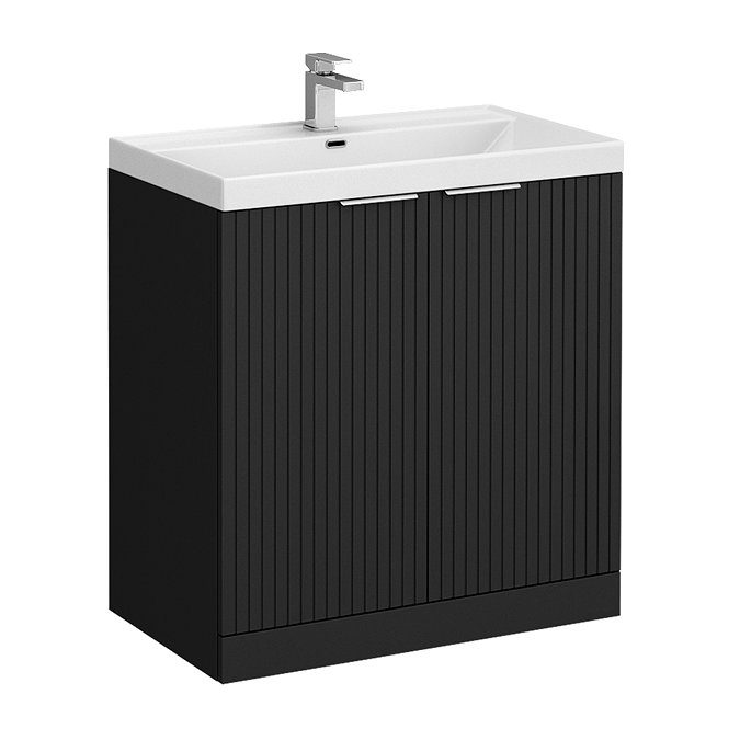 Milan Fluted 800mm Soft Black 2-Door Floor Standing Vanity Unit