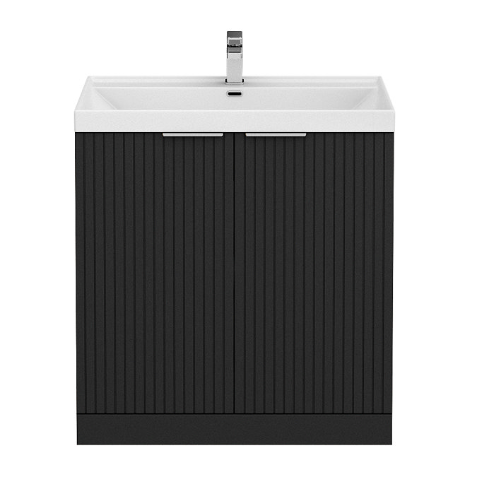 Milan Fluted 800mm Soft Black 2-Door Floor Standing Vanity Unit
