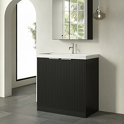 Milan Fluted 800mm Soft Black 2-Door Floor Standing Vanity Unit