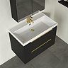 Milan Fluted 800mm Soft Black 2-Drawer Wall Hung Vanity Unit with Brushed Brass Handles