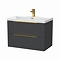 Milan Fluted 800mm Soft Black 2-Drawer Wall Hung Vanity Unit with Brushed Brass Handles