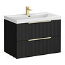 Milan Fluted 800mm Soft Black 2-Drawer Wall Hung Vanity Unit with Brushed Brass Handles