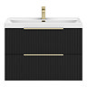 Milan Fluted 800mm Soft Black 2-Drawer Wall Hung Vanity Unit with Brushed Brass Handles