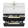Milan Fluted 800mm Soft Black 2-Drawer Wall Hung Vanity Unit with Brushed Brass Handles