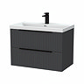 Milan Fluted 800mm Soft Black 2-Drawer Wall Hung Vanity Unit with Matt Black Handles