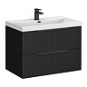 Milan Fluted 800mm Soft Black 2-Drawer Wall Hung Vanity Unit with Matt Black Handles