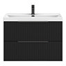 Milan Fluted 800mm Soft Black 2-Drawer Wall Hung Vanity Unit with Matt Black Handles