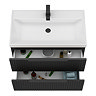Milan Fluted 800mm Soft Black 2-Drawer Wall Hung Vanity Unit with Matt Black Handles