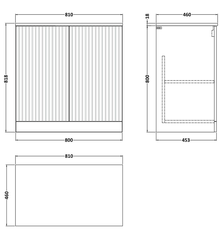 Milan Fluted 800mm Soft Black Vanity Unit - Floor Standing 2-Door Unit with Carrara Marble Worktop & Chrome Handles