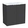Milan Fluted 800mm Soft Black Vanity Unit - Floor Standing 2-Door Unit with Carrara Marble Worktop & Chrome Handles