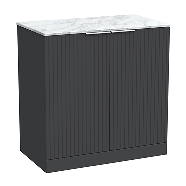 Milan Fluted 800mm Soft Black Vanity Unit - Floor Standing 2-Door Unit with Carrara Marble Worktop & Chrome Handles