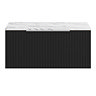 Milan Fluted 800mm Soft Black Vanity Unit - Wall Hung 1 Drawer Unit with Carrara Marble Worktop & Chrome Handle