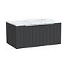 Milan Fluted 800mm Soft Black Vanity Unit - Wall Hung 1 Drawer Unit with Carrara Marble Worktop & Chrome Handle