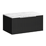 Milan Fluted 800mm Soft Black Vanity Unit - Wall Hung 1 Drawer Unit with Carrara Marble Worktop & Chrome Handle