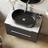 Milan Fluted 800mm Soft Black Vanity Unit - Wall Hung 2 Drawer Unit with Carrara Marble Worktop & Chrome Handles