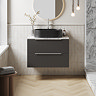Milan Fluted 800mm Soft Black Vanity Unit - Wall Hung 2 Drawer Unit with Carrara Marble Worktop & Chrome Handles