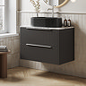 Milan Fluted 800mm Soft Black Vanity Unit - Wall Hung 2 Drawer Unit with Carrara Marble Worktop & Chrome Handles