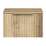 Milan Fluted Autumn Oak 600mm Wall Hung 1-Drawer Countertop Vanity Unit with Brushed Brass Handle
