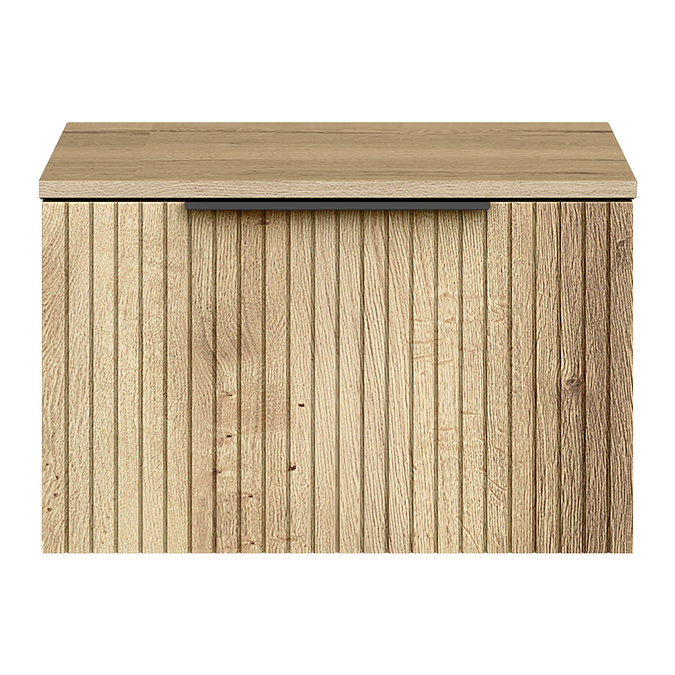 Milan Fluted Autumn Oak 600mm Wall Hung 1-Drawer Countertop Vanity Unit with Matt Black Handle