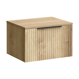 Milan Fluted Autumn Oak 600mm Wall Hung 1-Drawer Countertop Vanity Unit with Matt Black Handle