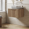 Milan Fluted Autumn Oak 600mm Wall Hung 1-Drawer Countertop Vanity Unit with Chrome Handle