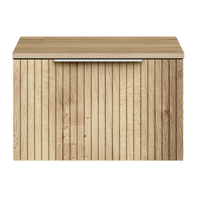 Milan Fluted Autumn Oak 600mm Wall Hung 1-Drawer Countertop Vanity Unit with Chrome Handle