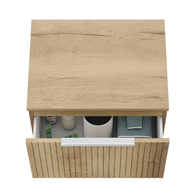 Milan Fluted Autumn Oak 600mm Wall Hung 1-Drawer Countertop Vanity Unit with Chrome Handle