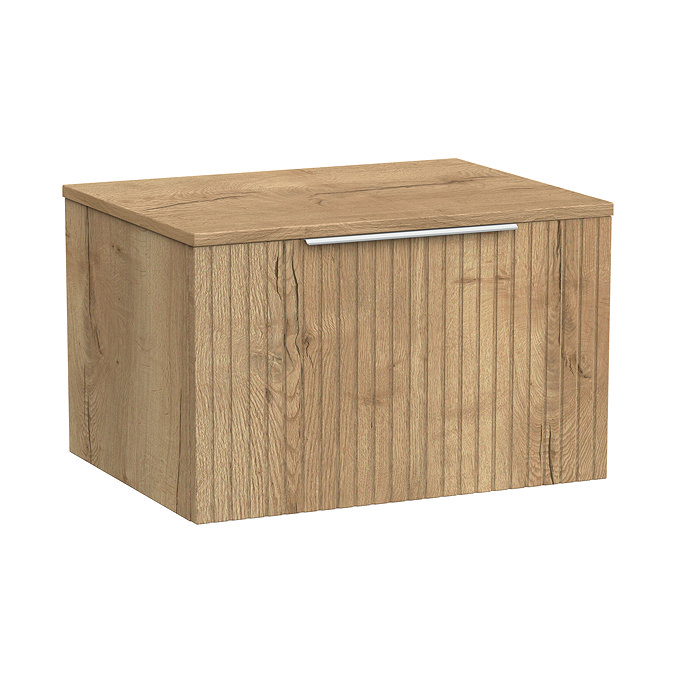 Milan Fluted Autumn Oak 600mm Wall Hung 1-Drawer Countertop Vanity Unit with Chrome Handle