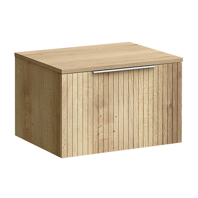 Milan Fluted Autumn Oak 600mm Wall Hung 1-Drawer Countertop Vanity Unit with Chrome Handle