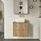 Milan Fluted Autumn Oak 600mm Wall Hung 2-Drawer Countertop Vanity Unit with Brushed Brass Handles