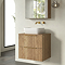Milan Fluted Autumn Oak 600mm Wall Hung 2-Drawer Countertop Vanity Unit with Brushed Brass Handles