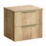 Milan Fluted Autumn Oak 600mm Wall Hung 2-Drawer Countertop Vanity Unit with Brushed Brass Handles