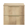 Milan Fluted Autumn Oak 600mm Wall Hung 2-Drawer Countertop Vanity Unit with Brushed Brass Handles