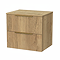 Milan Fluted Autumn Oak 600mm Wall Hung 2-Drawer Countertop Vanity Unit with Brushed Brass Handles