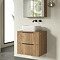 Milan Fluted Autumn Oak 600mm Wall Hung 2-Drawer Countertop Vanity Unit with Matt Black Handles