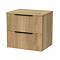 Milan Fluted Autumn Oak 600mm Wall Hung 2-Drawer Countertop Vanity Unit with Matt Black Handles