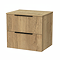 Milan Fluted Autumn Oak 600mm Wall Hung 2-Drawer Countertop Vanity Unit with Matt Black Handles