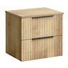 Milan Fluted Autumn Oak 600mm Wall Hung 2-Drawer Countertop Vanity Unit with Matt Black Handles