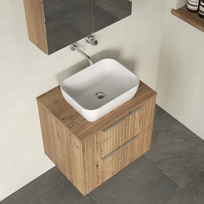 Milan Fluted Autumn Oak 600mm Wall Hung 2-Drawer Countertop Vanity Unit