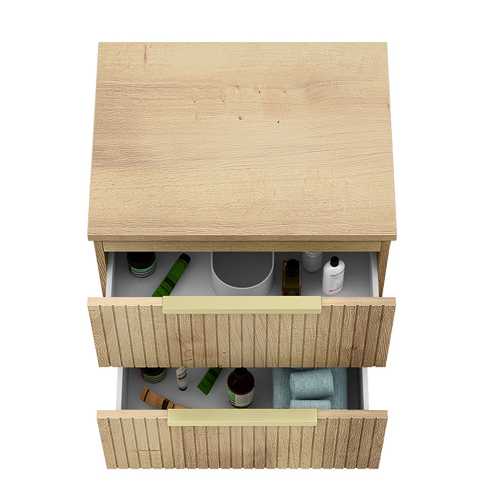 Milan Fluted Autumn Oak 600mm Wall Hung 2-Drawer Countertop Vanity Unit