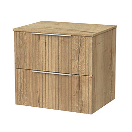 Milan Fluted Autumn Oak 600mm Wall Hung 2-Drawer Countertop Vanity Unit