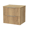 Milan Fluted Autumn Oak 600mm Wall Hung 2-Drawer Countertop Vanity Unit