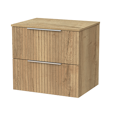 Milan Fluted Autumn Oak 600mm Wall Hung 2-Drawer Countertop Vanity Unit