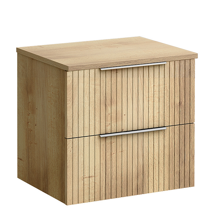 Milan Fluted Autumn Oak 600mm Wall Hung 2-Drawer Countertop Vanity Unit