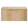 Milan Fluted Autumn Oak 800mm Wall Hung 1-Drawer Countertop Vanity Unit with Brushed Brass Handle