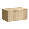 Milan Fluted Autumn Oak 800mm Wall Hung 1-Drawer Countertop Vanity Unit with Brushed Brass Handle